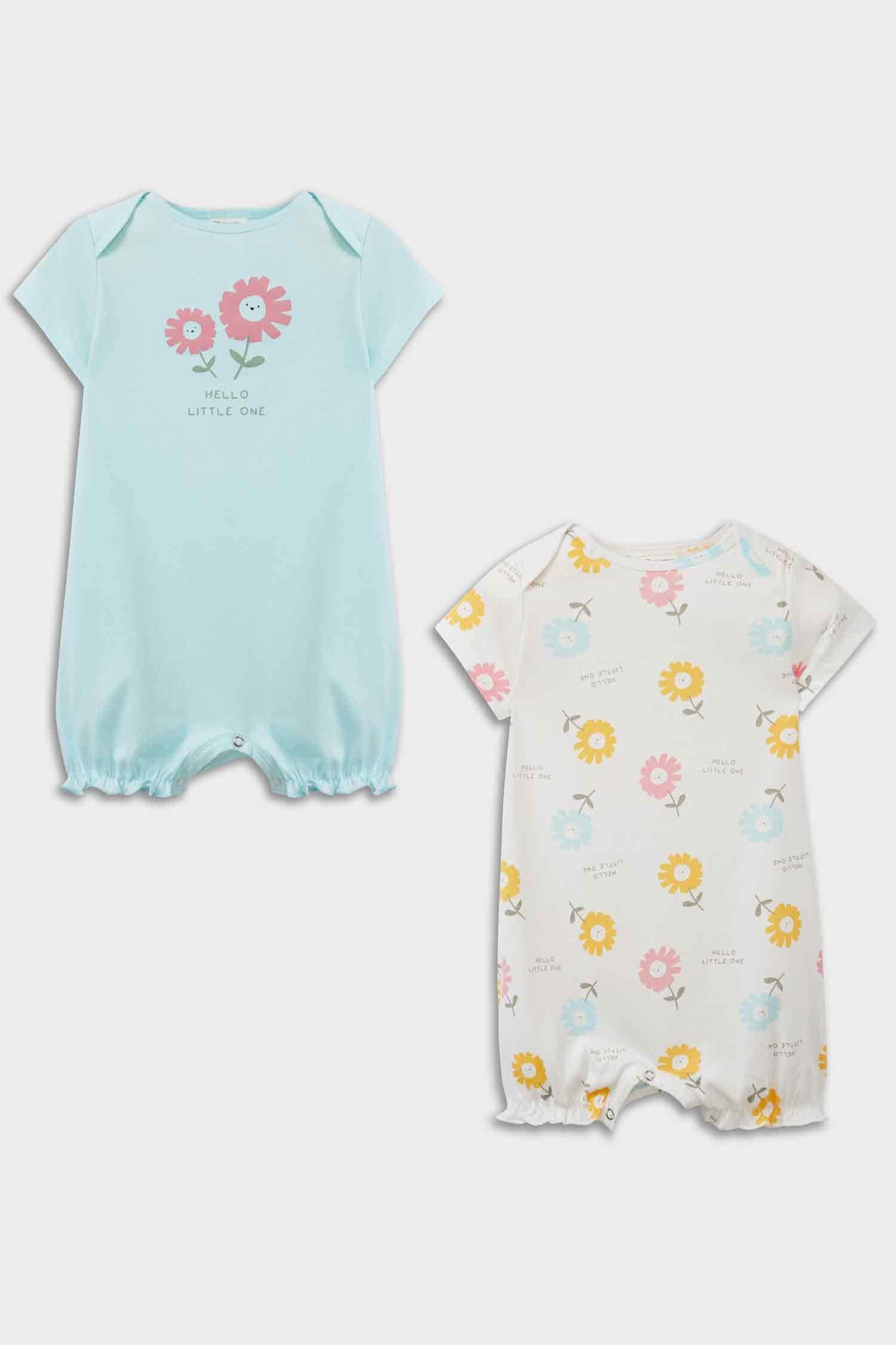 Baby Girl Newborn Floral Combed Cotton 2-Piece Short Sleeve Jumpsuit