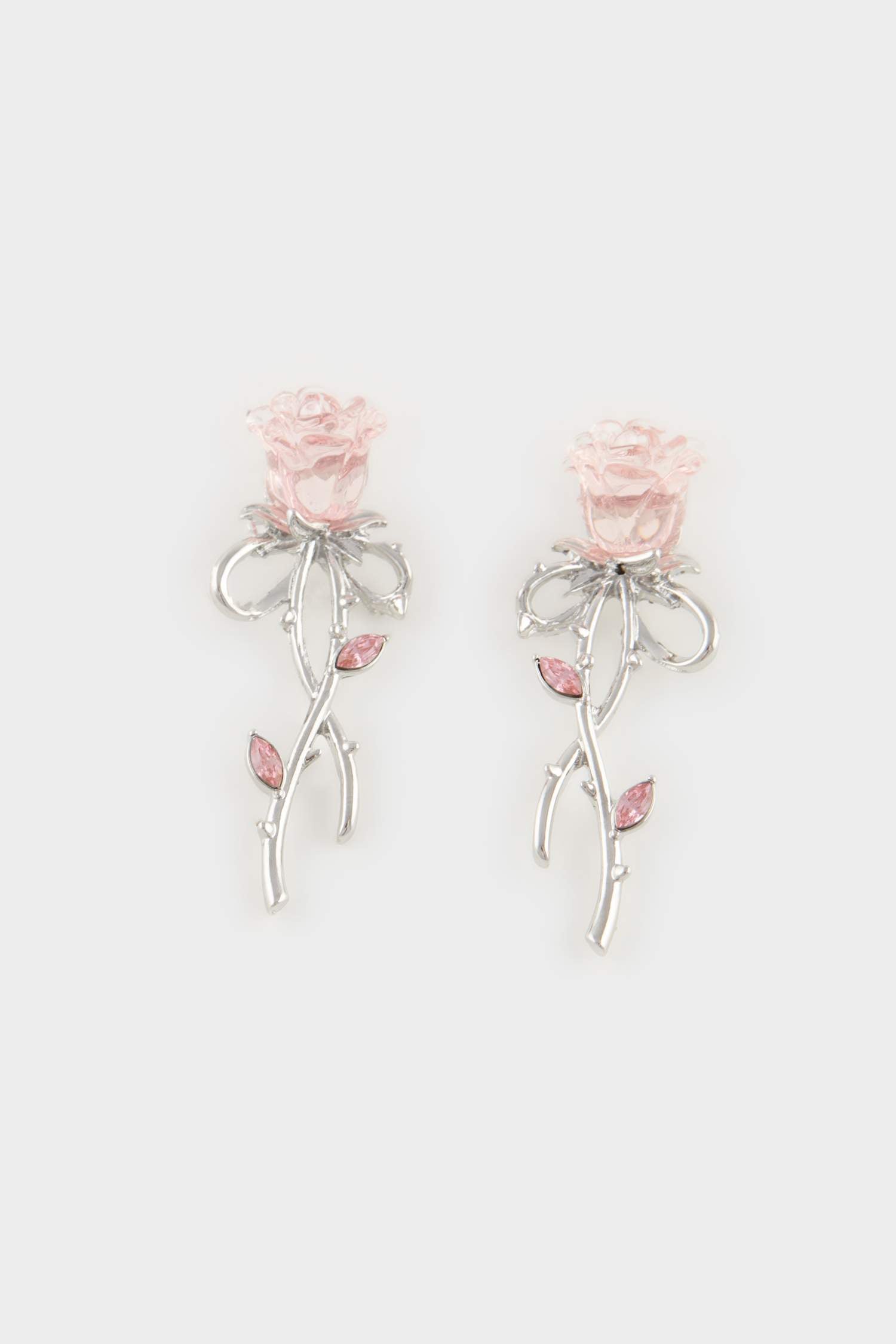 Women Silver Detailed Rose Patterned Earrings