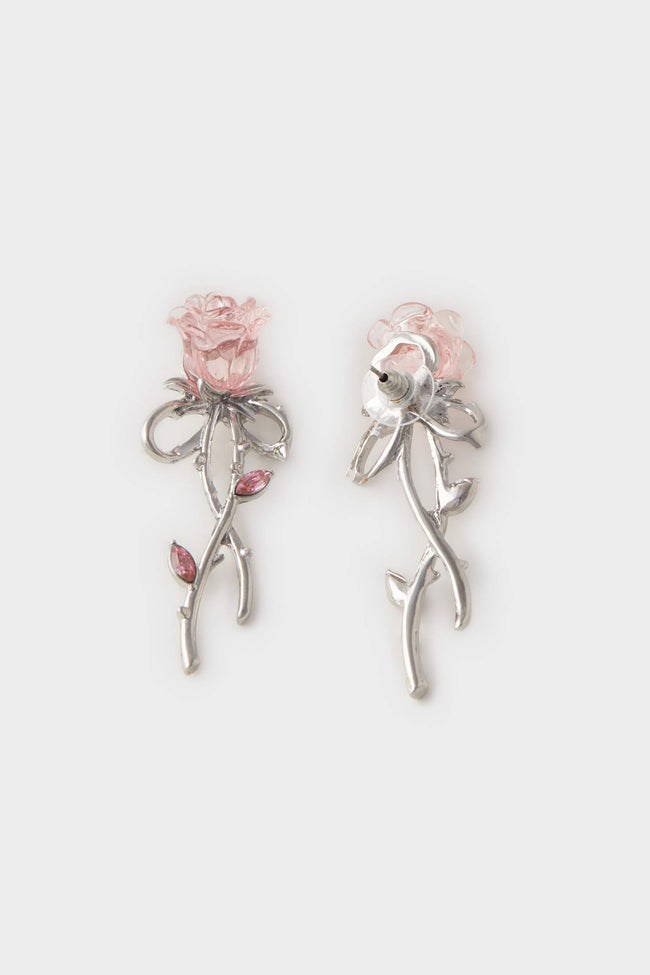 Women Silver Detailed Rose Patterned Earrings Main Image