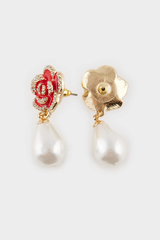 2 Earrings with Women's Flower and Pearl Detail Main Image