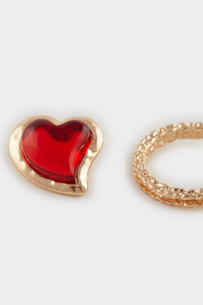 Women Heart Patterned Red Earrings Hover Image