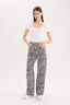 Straight Fit Gabardine Trousers, Zebra Pattern, Regular Waist, Standard Length