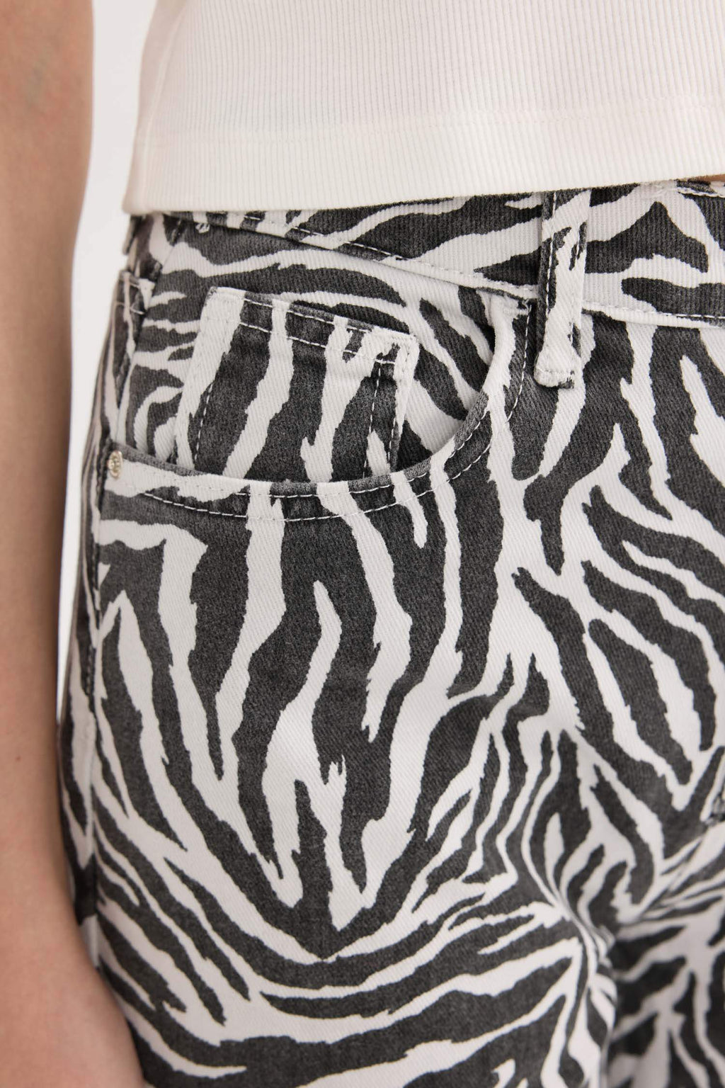 Straight Fit Gabardine Trousers, Zebra Pattern, Regular Waist, Standard Length