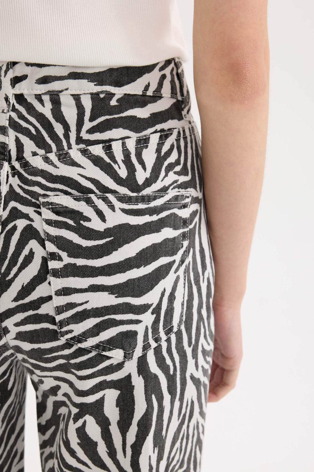 Straight Fit Gabardine Trousers, Zebra Pattern, Regular Waist, Standard Length