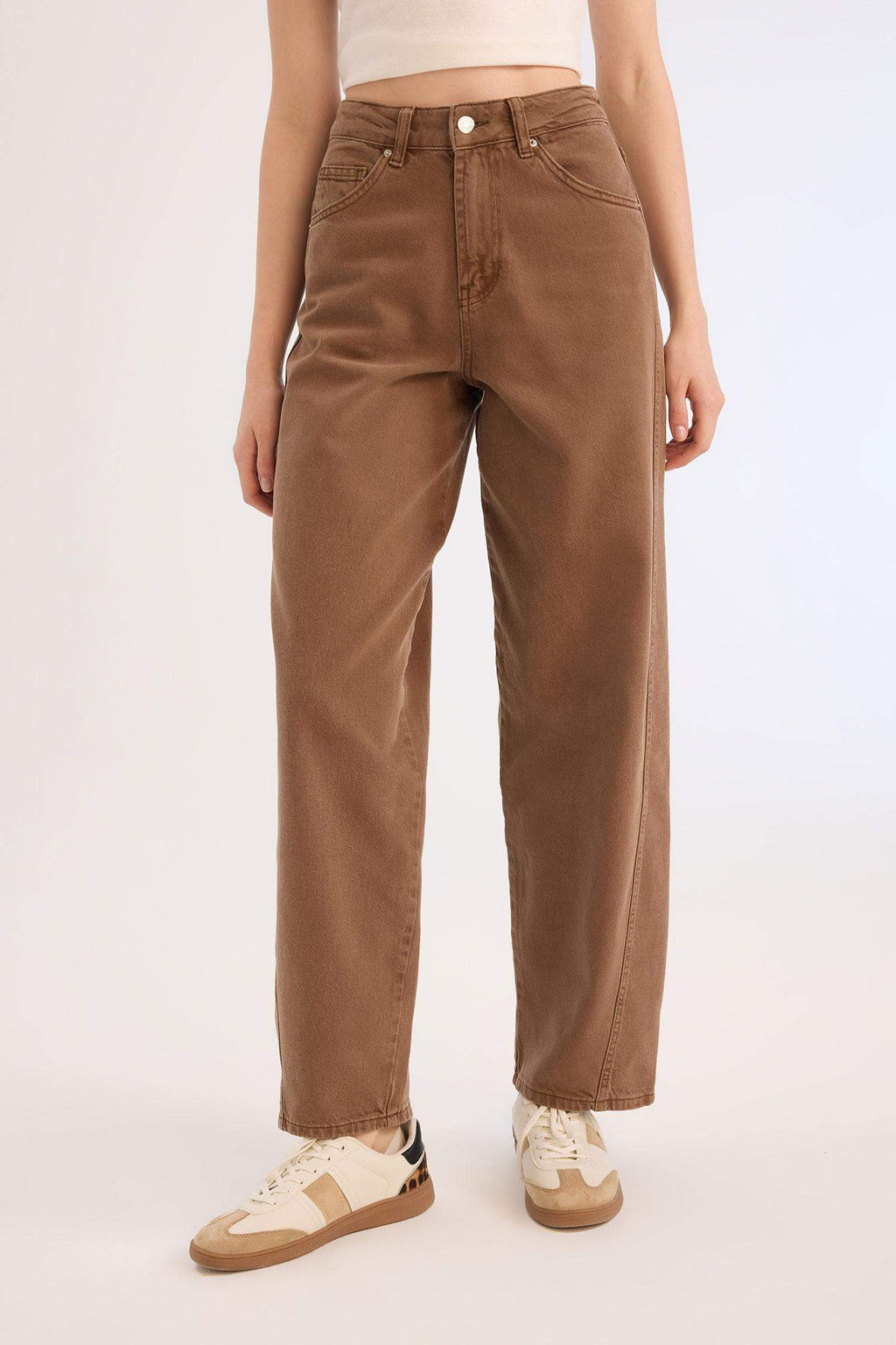 Baggy Fit Washed Normal Waist Gabardine Trousers