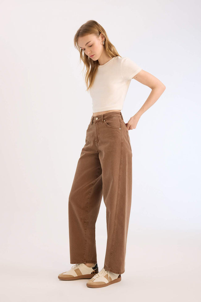 Baggy Fit Washed Normal Waist Gabardine Trousers Main Image