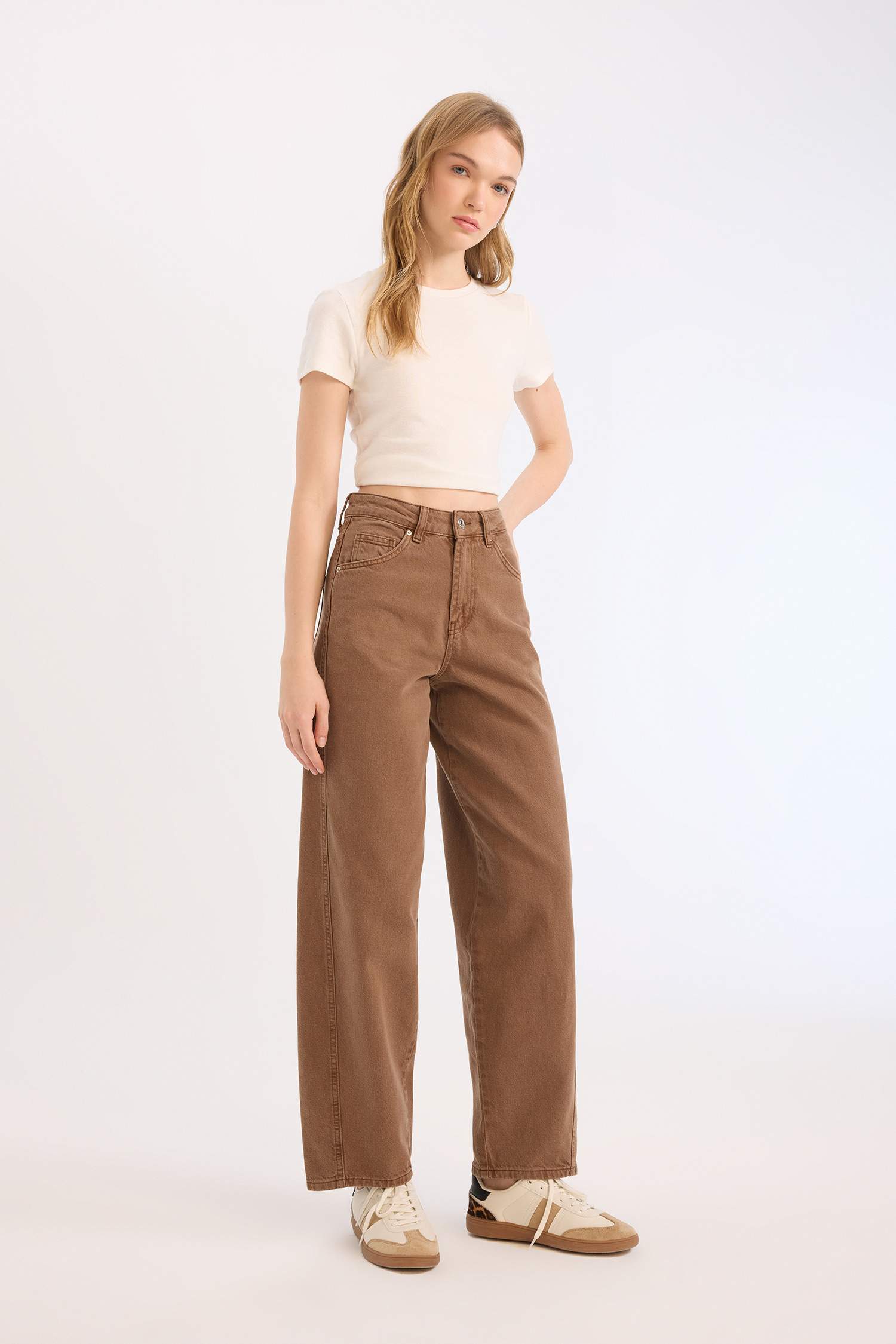 Baggy Fit Washed Normal Waist Gabardine Trousers