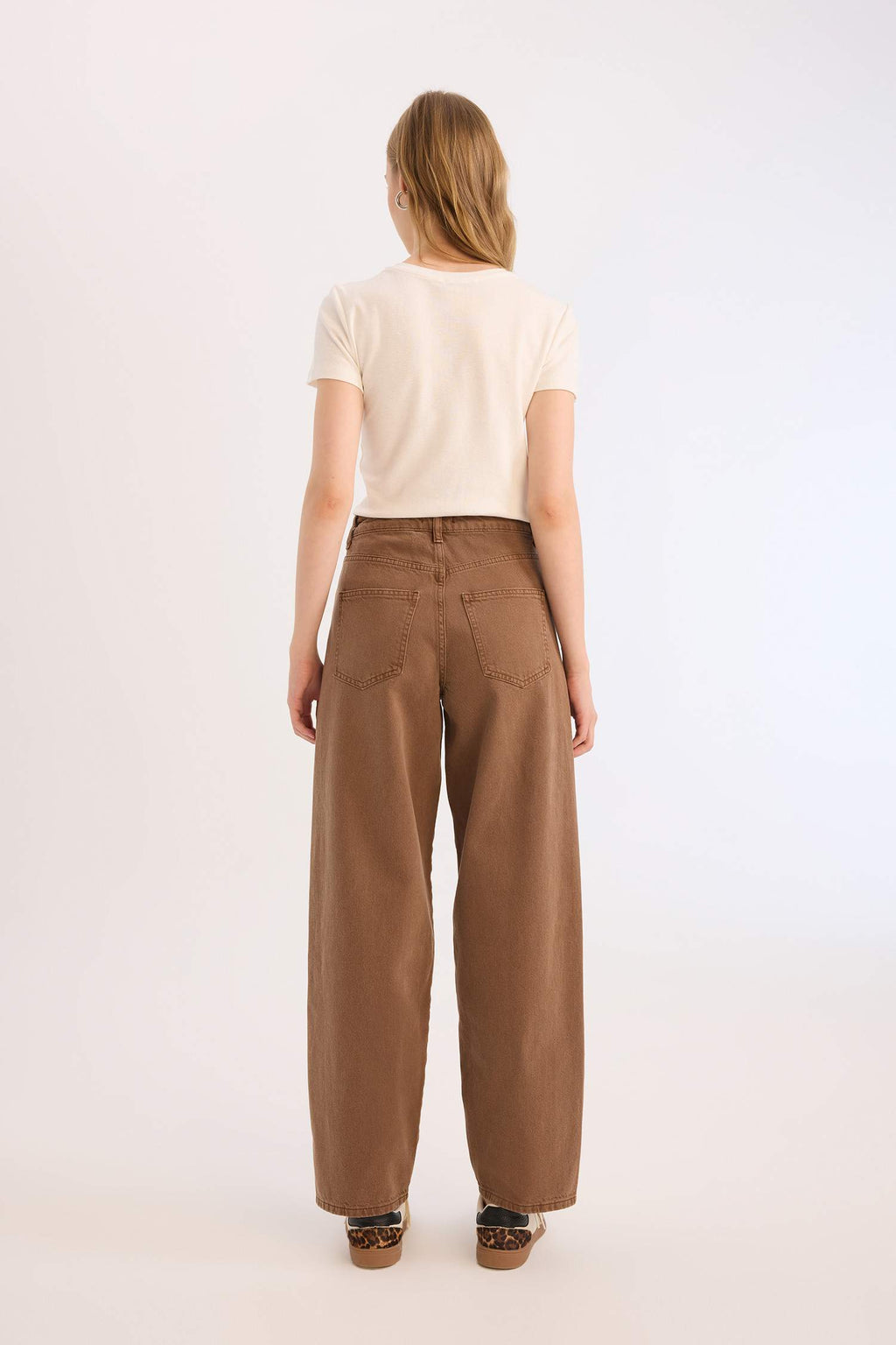 Baggy Fit Washed Normal Waist Gabardine Trousers