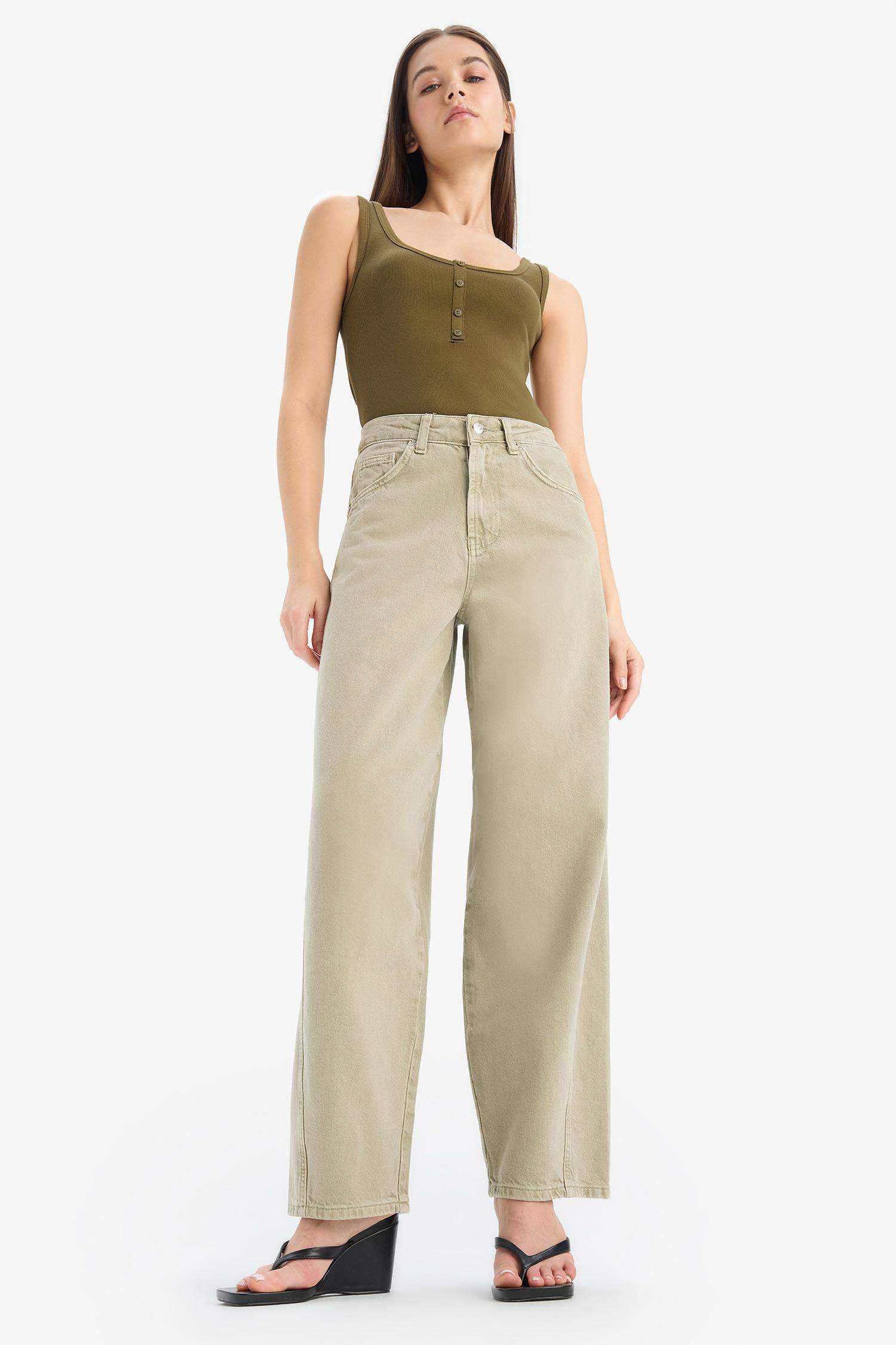 Baggy Fit Washed Normal Waist Gabardine Trousers