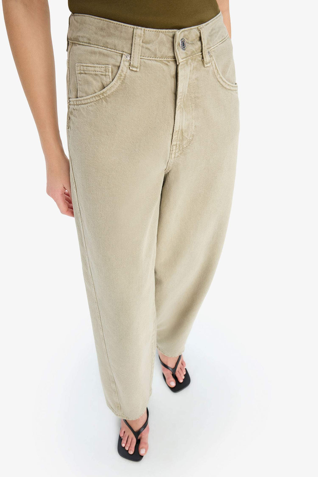 Baggy Fit Washed Normal Waist Gabardine Trousers