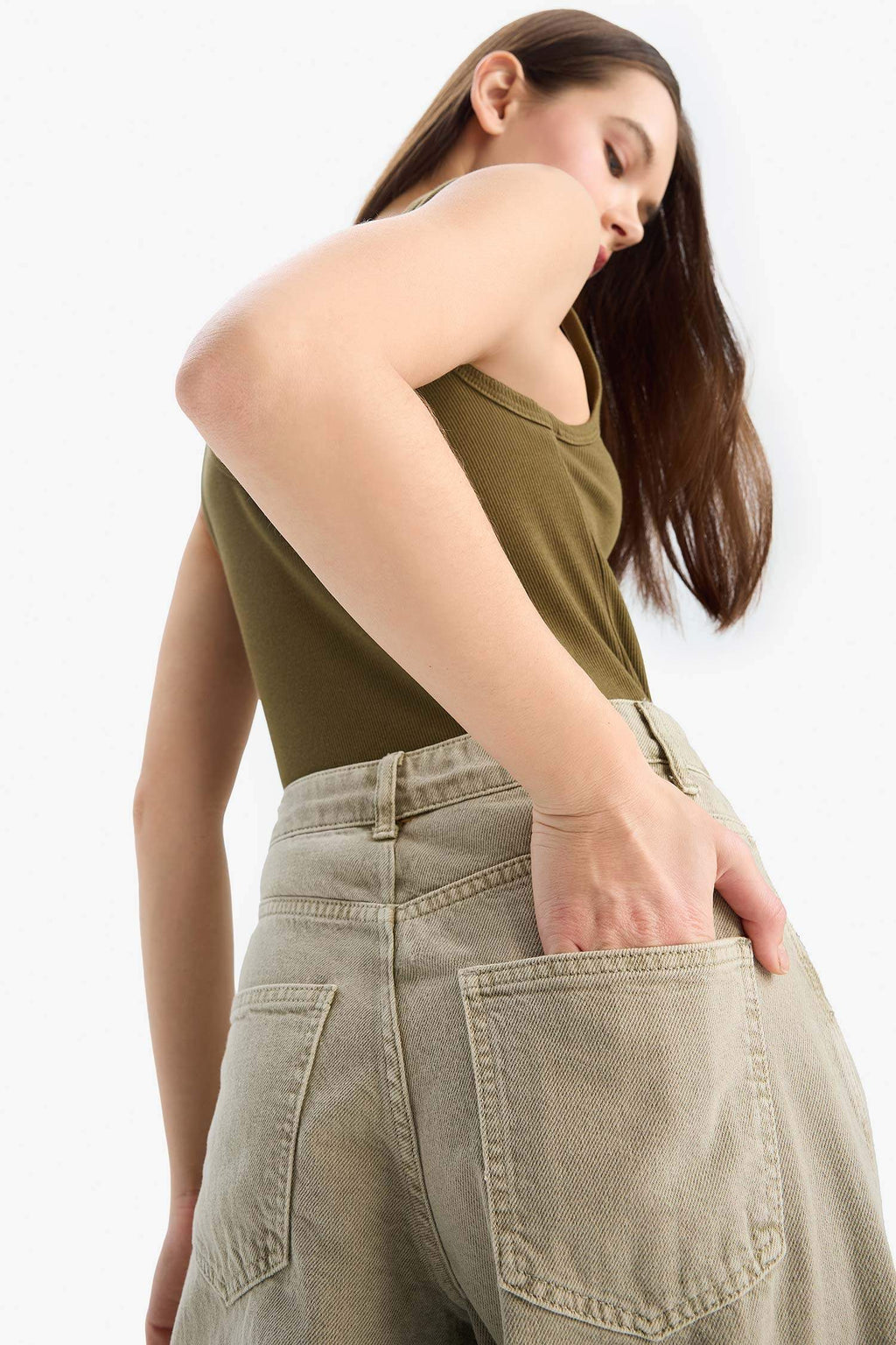 Baggy Fit Washed Normal Waist Gabardine Trousers