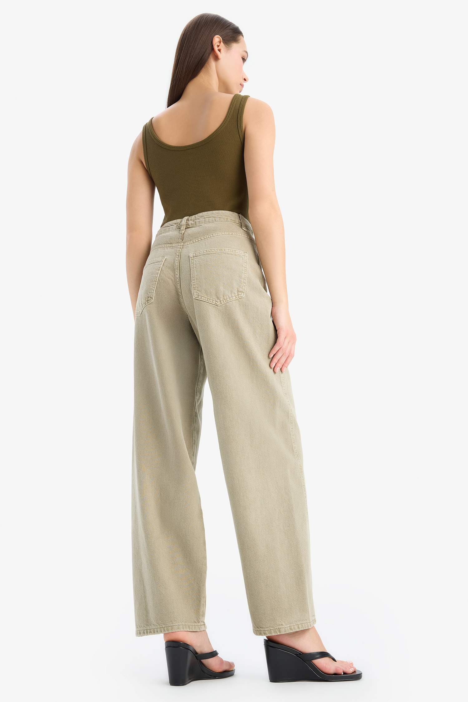Baggy Fit Washed Normal Waist Gabardine Trousers