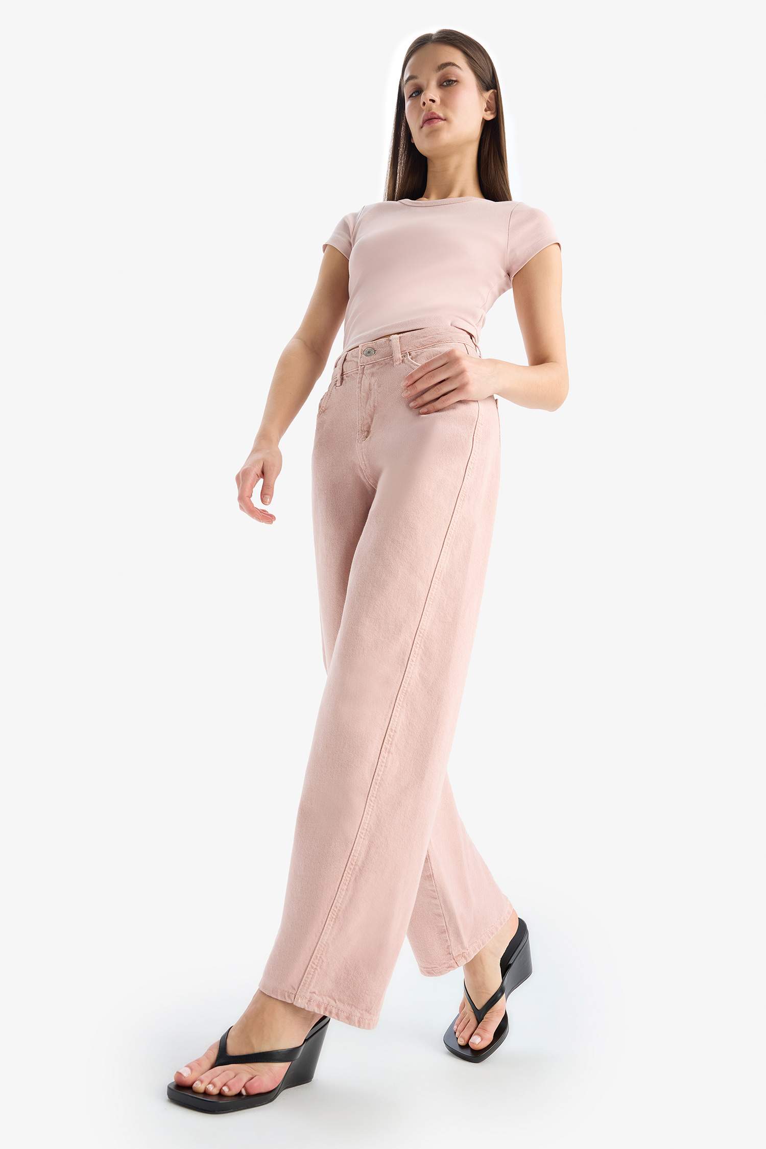 Baggy Fit Washed Normal Waist Gabardine Trousers