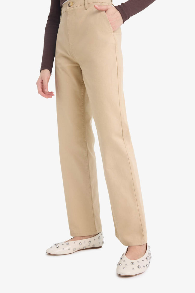 Straight Fit Gabardine High Waist Trousers Hover Image