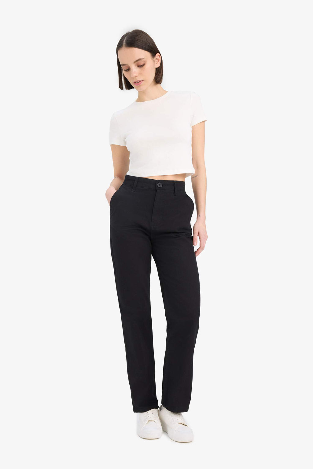 Straight Fit Gabardine High Waist Trousers