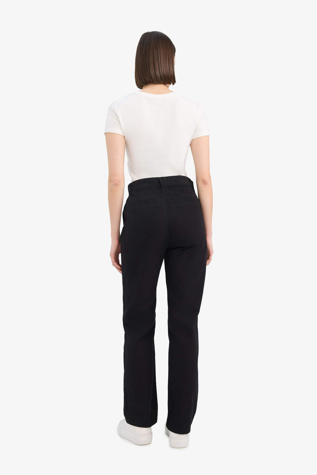 Straight Fit Gabardine High Waist Trousers