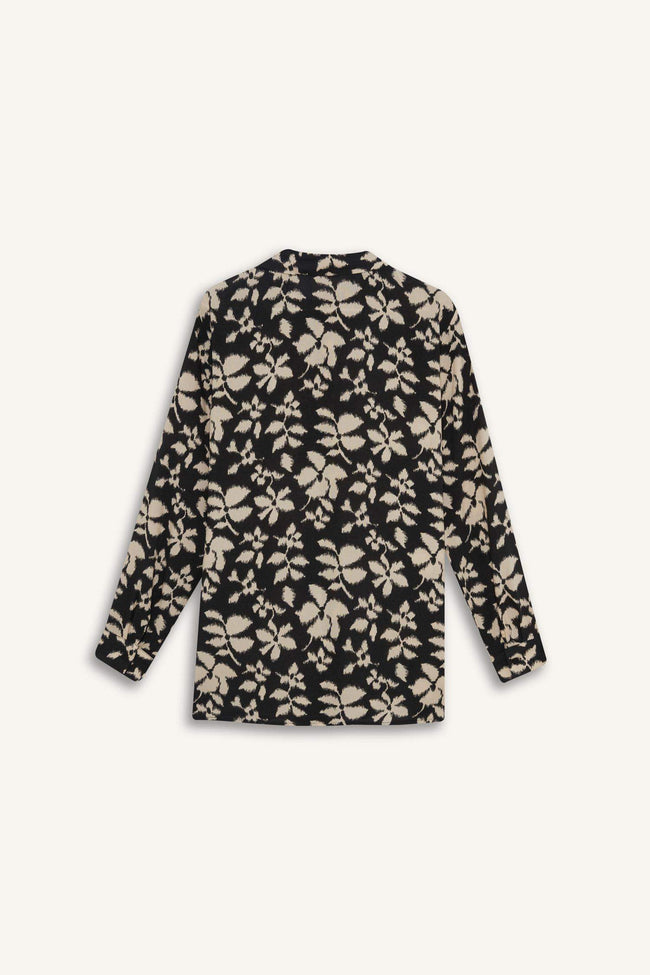 Oversize Fit Shirt Collar Printed Long Sleeve Tunic Main Image