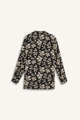 Oversize Fit Shirt Collar Printed Long Sleeve Tunic