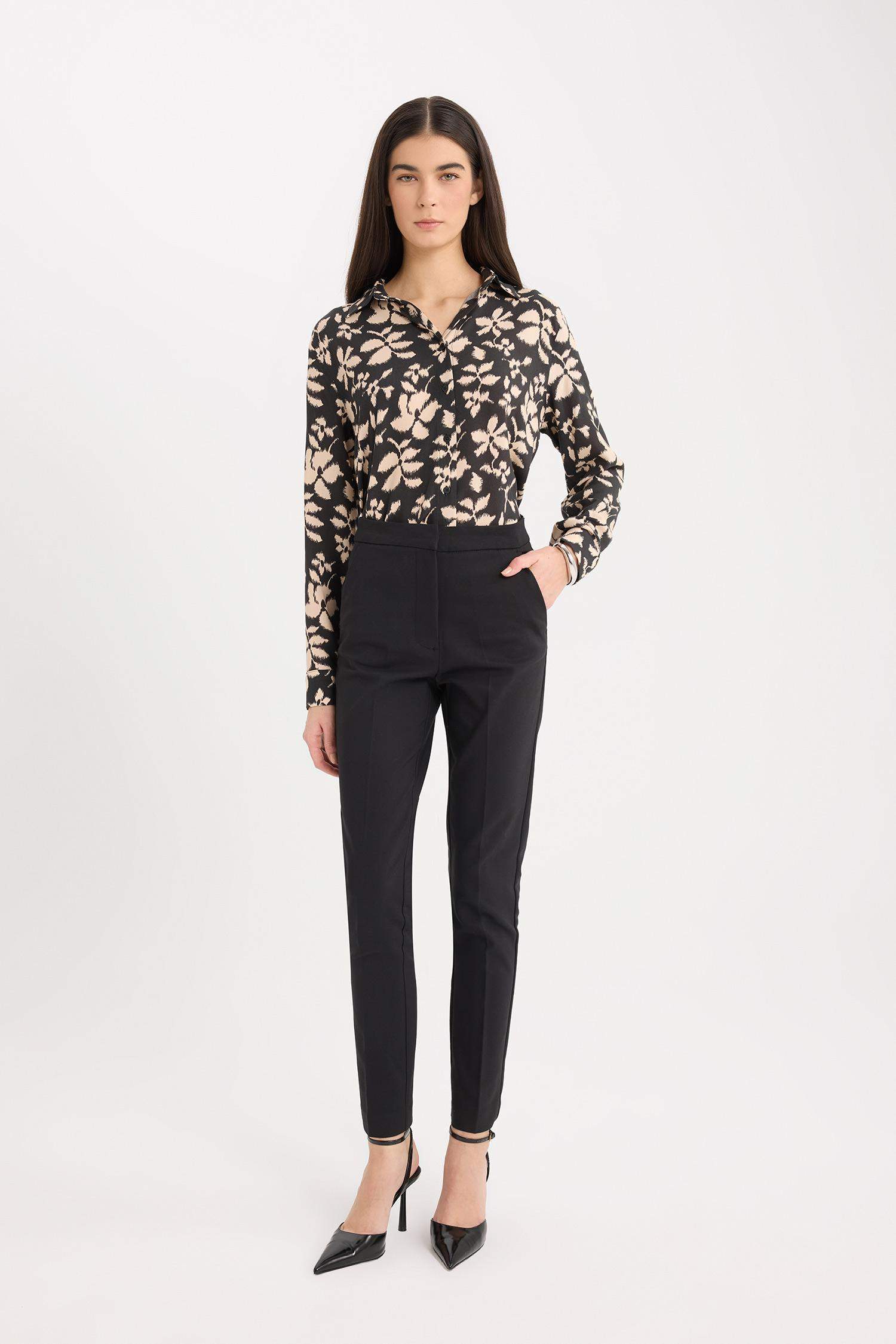 Oversize Fit Shirt Collar Printed Long Sleeve Tunic