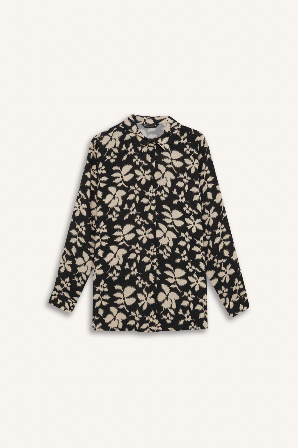 Oversize Fit Shirt Collar Printed Long Sleeve Tunic