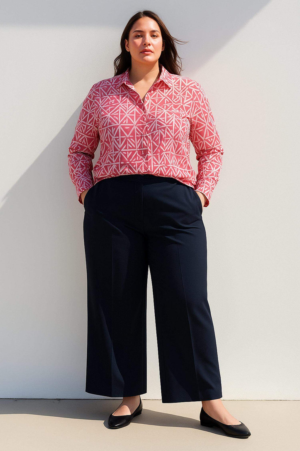 Oversize Fit Shirt Collar Printed Long Sleeve Tunic