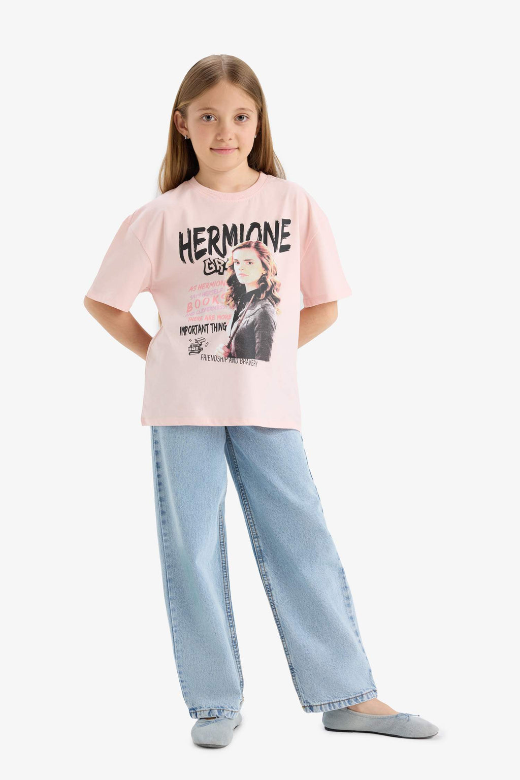 Girls Harry Potter Oversize Wide Pattern Crew Neck Short Sleeve T-Shirt