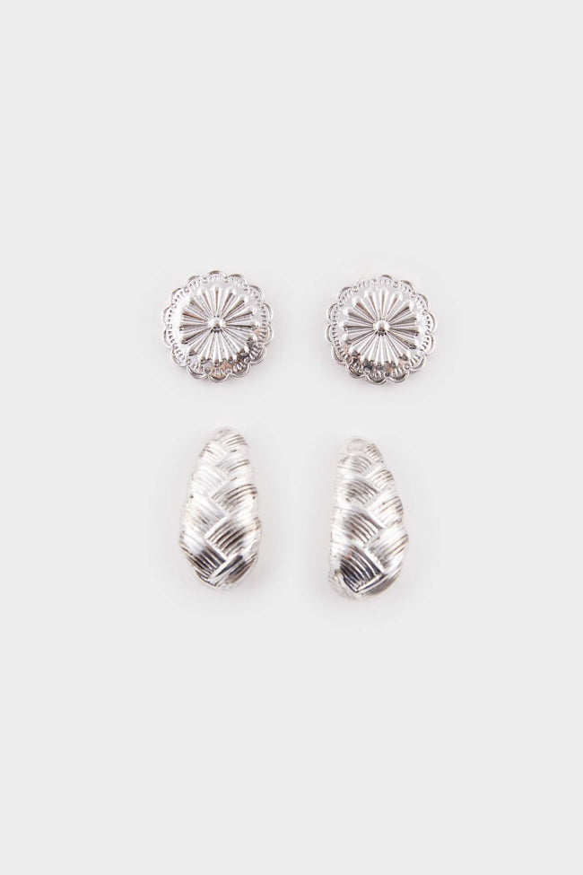 Women's 2-Piece Silver Earrings Hover Image