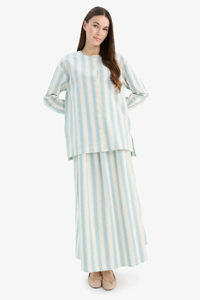 A-Line Striped Linen Blend Maxi Skirt Main Image