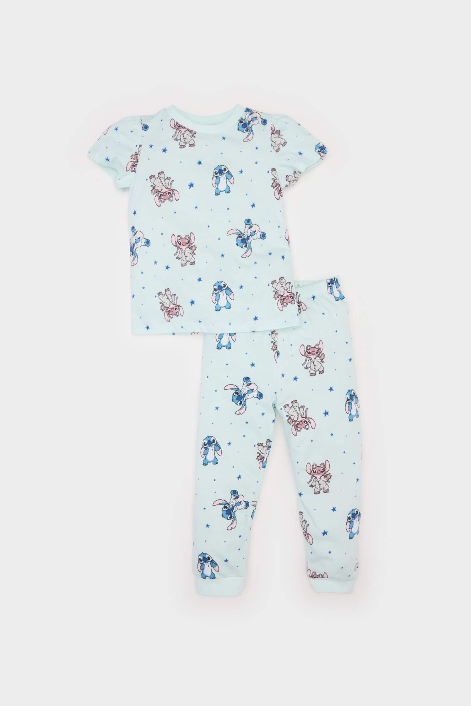 Girl Baby Disney Lilo & Stitch Pajama Set Combed Short Sleeve Top Flexible Waist Long Bottom