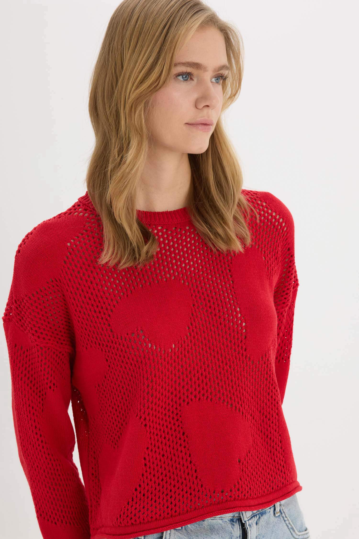 Coool Basic Flat Bike Collar Sweater Red Sweater