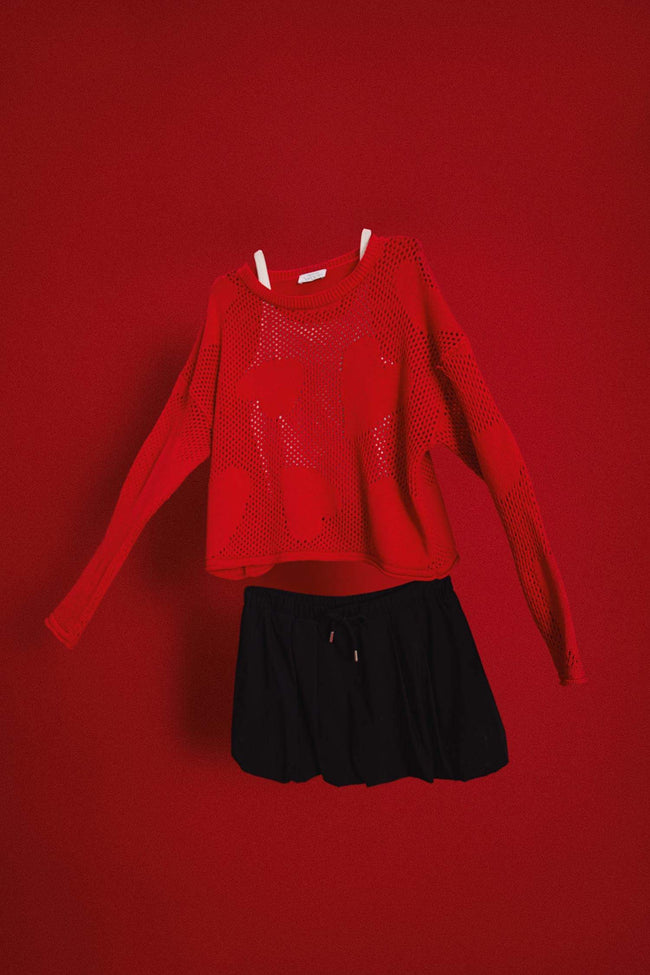 Coool Basic Flat Bike Collar Sweater Red Sweater Main Image