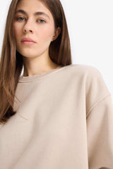 Boxy Fit Crew Neck Basic Plain Thick Sweatshirt