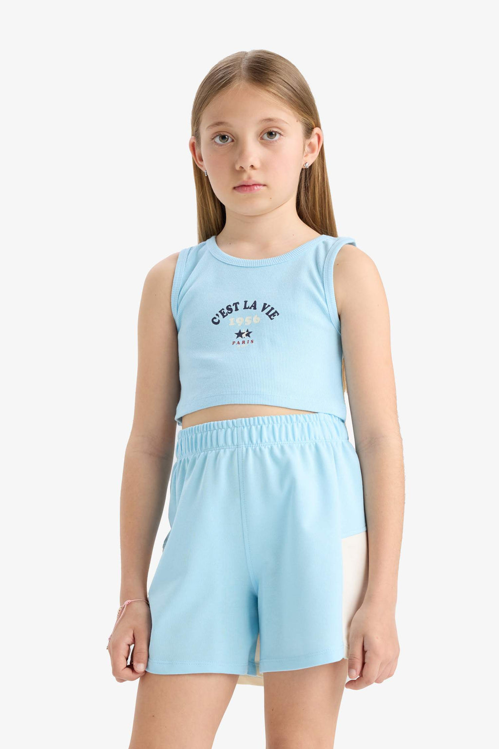 Girl 2-Piece Set Printed Sleeveless T-Shirt Shorts