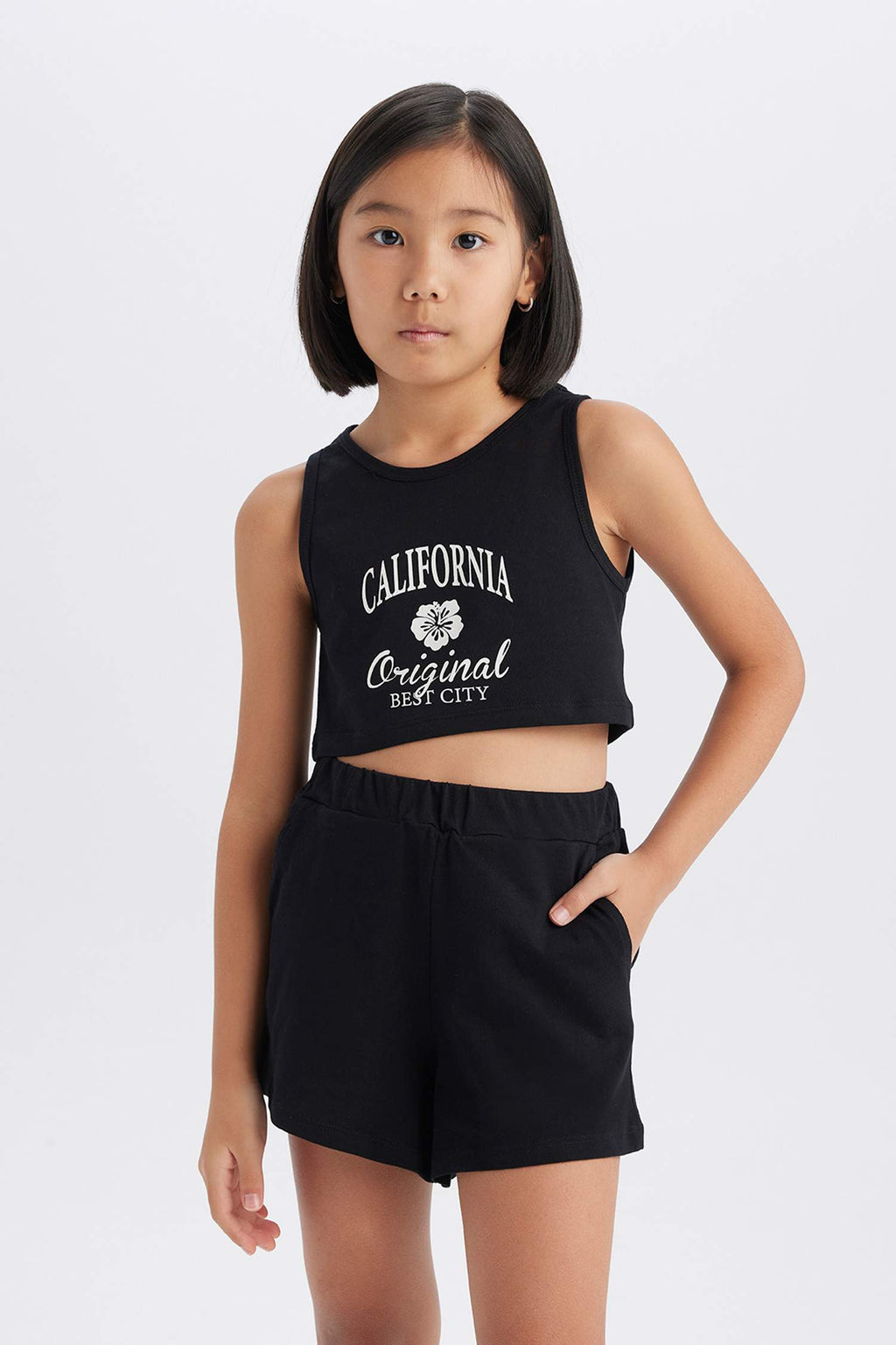 Girl 2 Pcs Set Printed Athlete Shorts