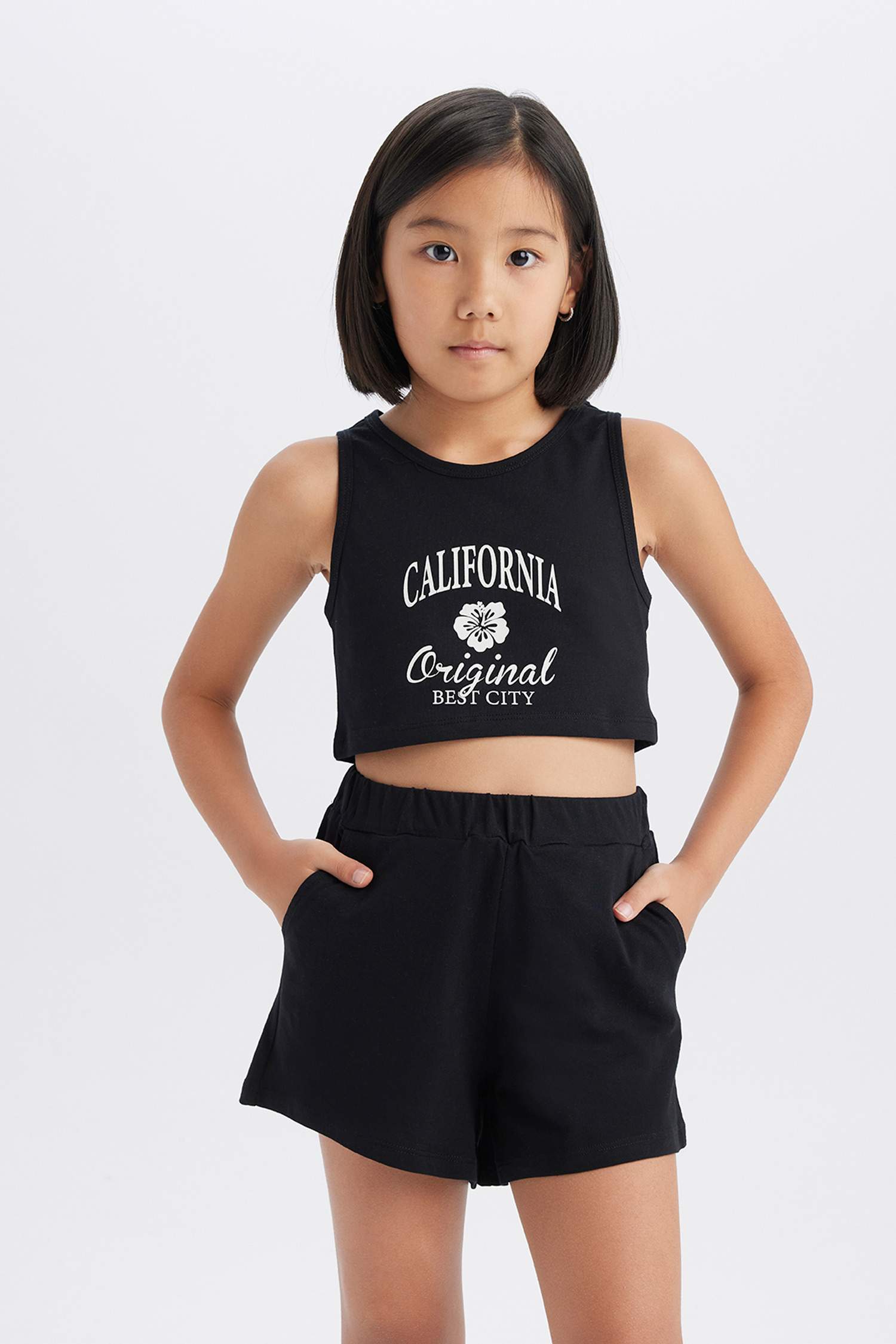 Girl 2 Pcs Set Printed Athlete Shorts