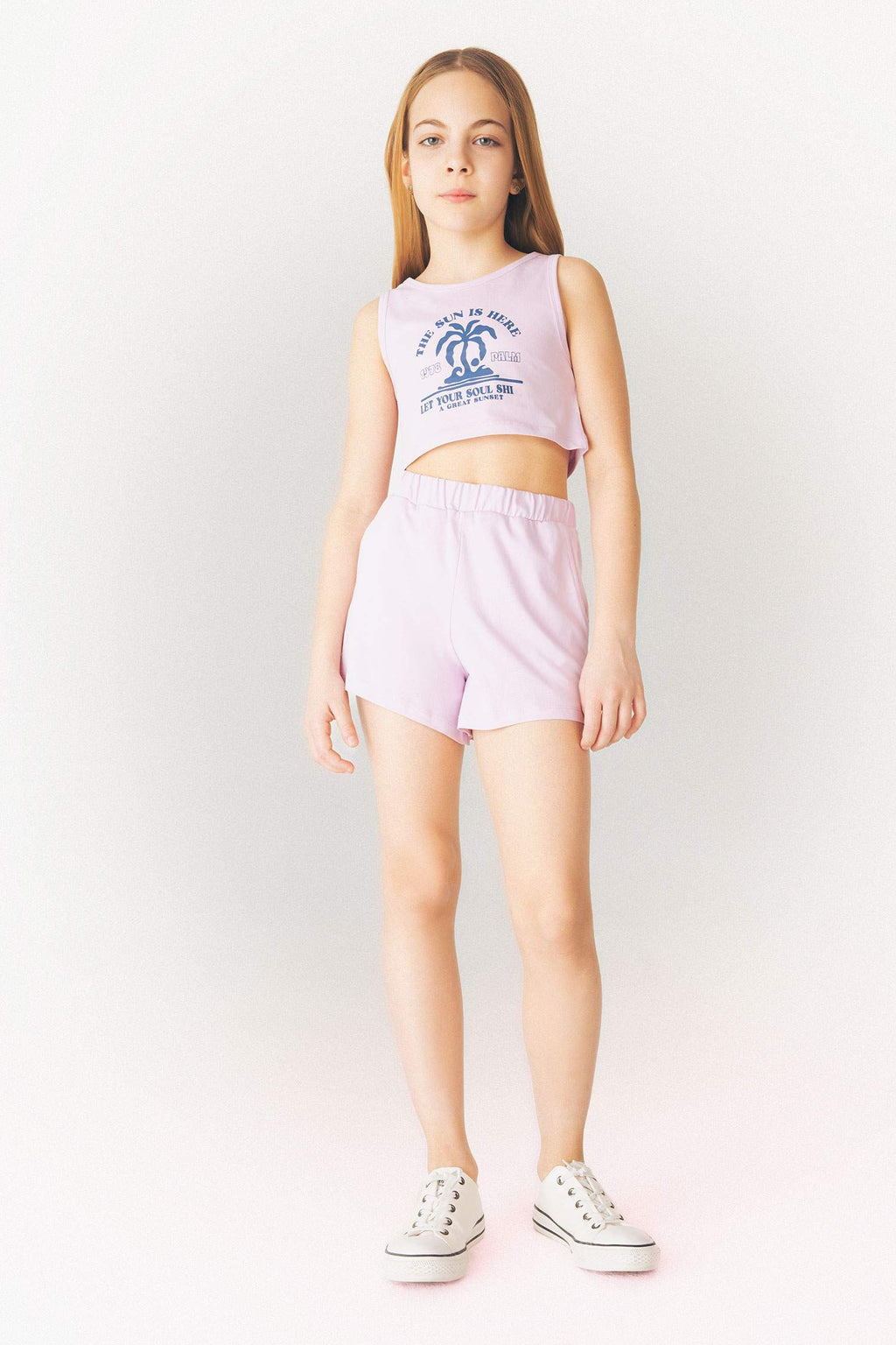Girl 2 Pcs Set Printed Athlete Shorts