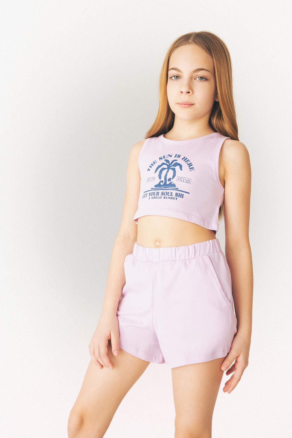 Girl 2 Pcs Set Printed Athlete Shorts