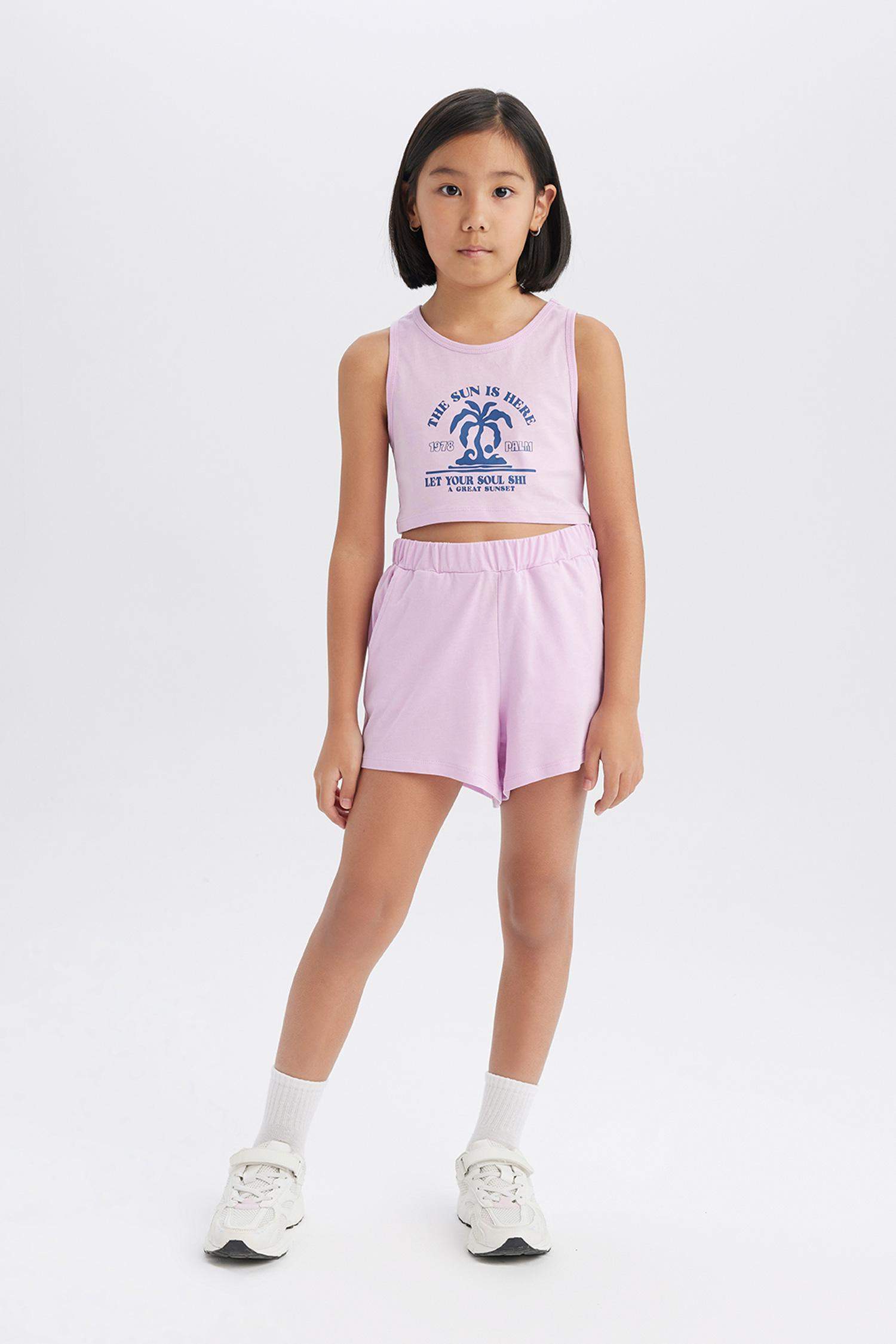 Girl 2 Pcs Set Printed Athlete Shorts