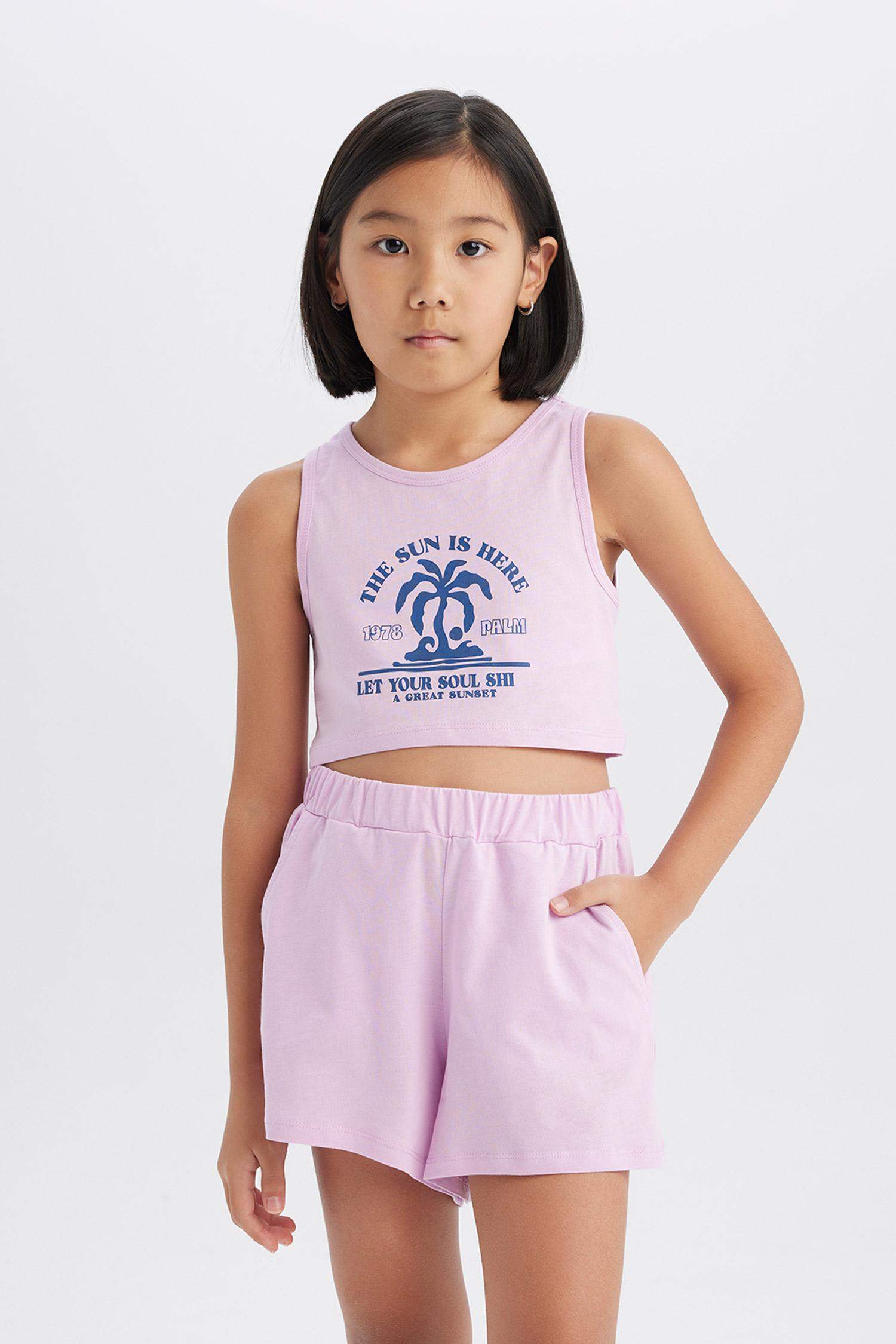 Girl 2 Pcs Set Printed Athlete Shorts