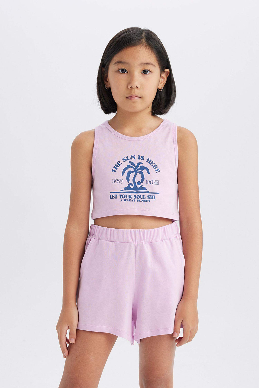 Girl 2 Pcs Set Printed Athlete Shorts