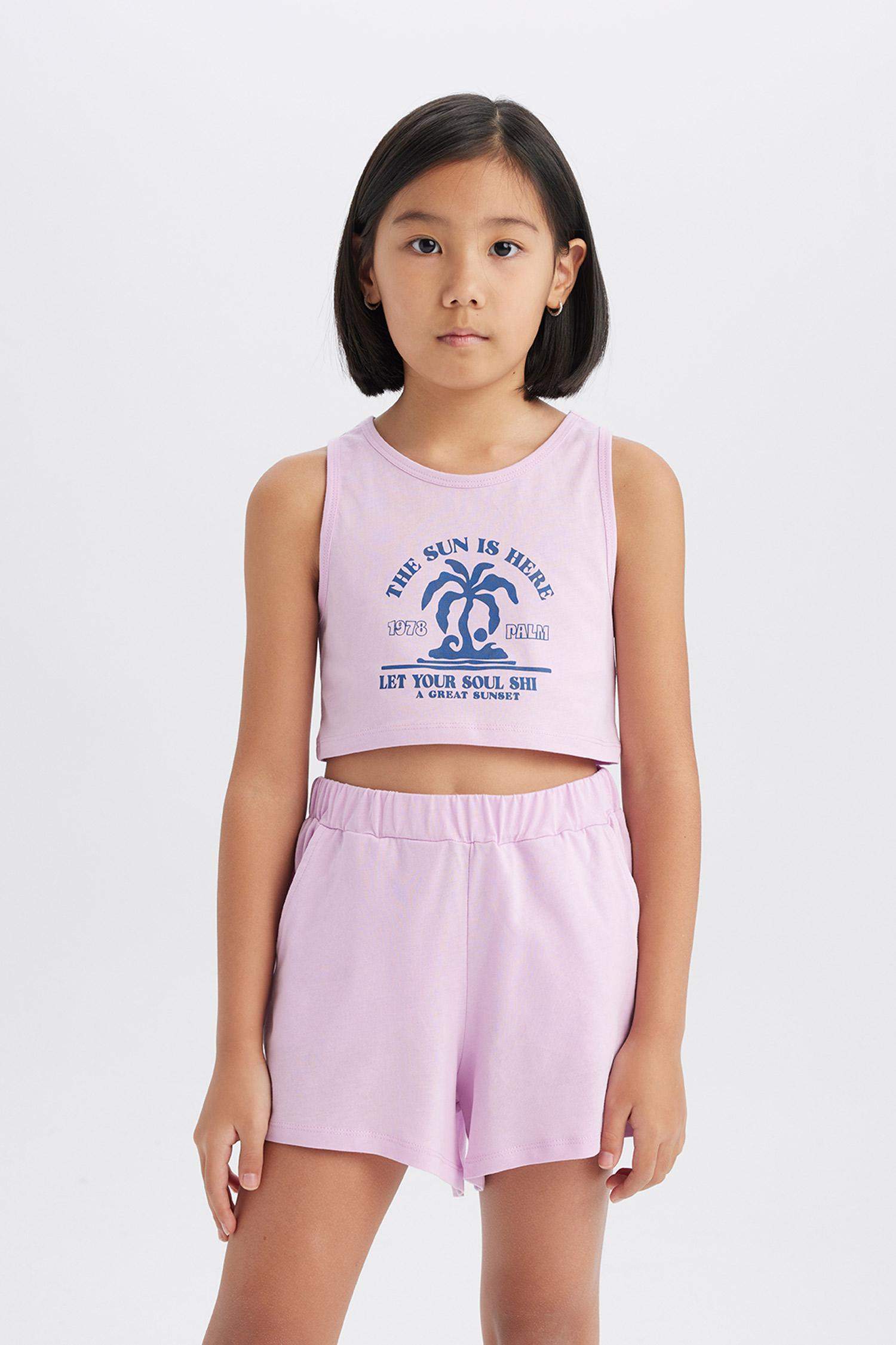 Girl 2 Pcs Set Printed Athlete Shorts