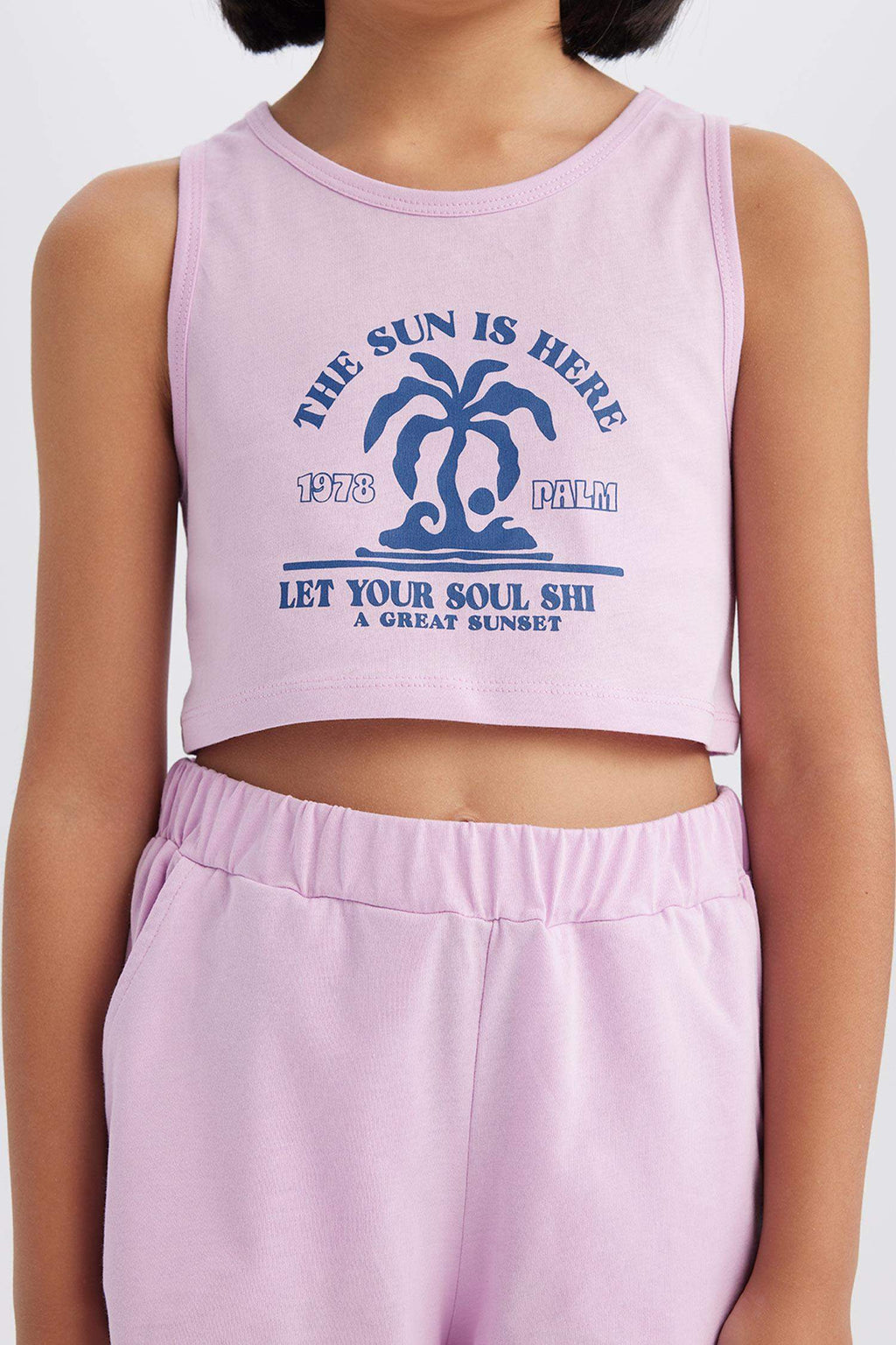 Girl 2 Pcs Set Printed Athlete Shorts