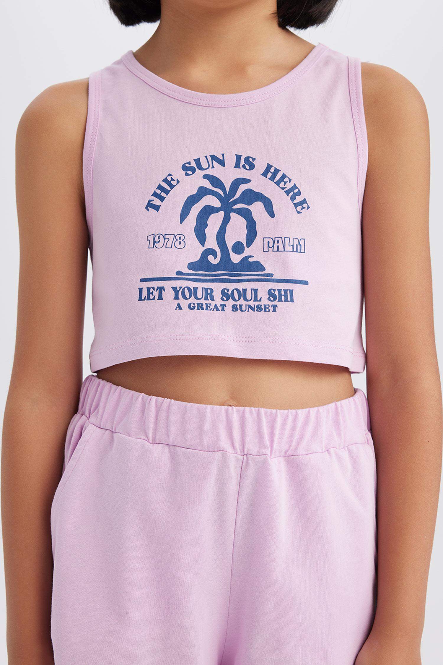 Girl 2 Pcs Set Printed Athlete Shorts