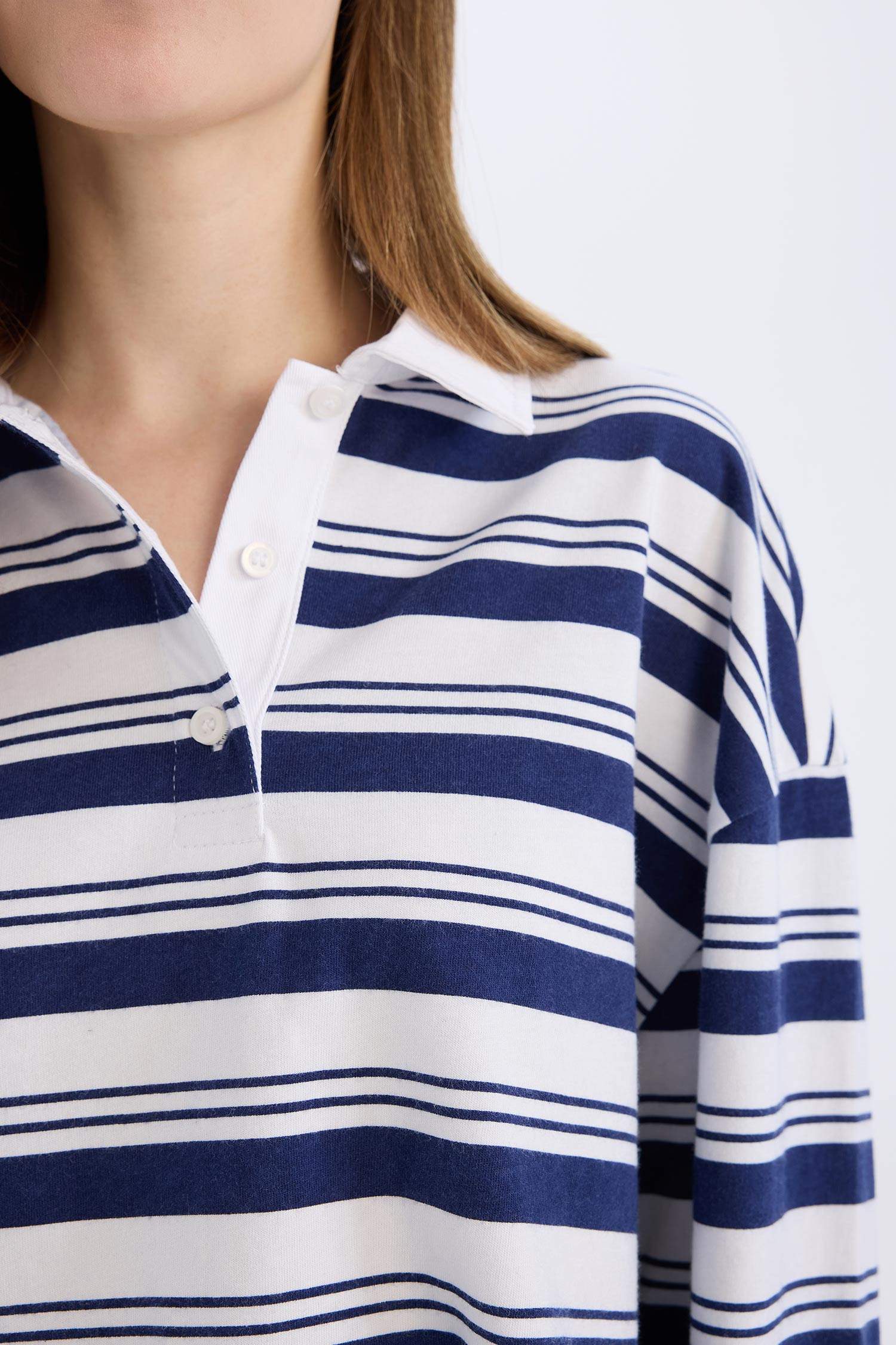 Loose Fit Polo Collar Striped T-Shirt