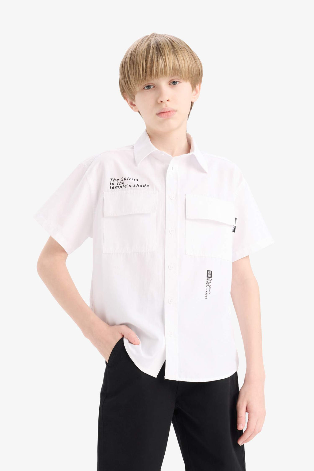Oversize Wide Fit Polo Collar Printed Poplin Short-Sleeve Shirt For Boys