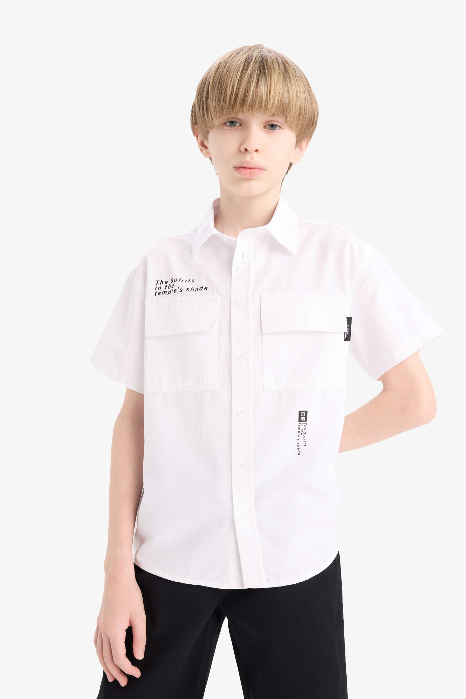 Oversize Wide Fit Polo Collar Printed Poplin Short-Sleeve Shirt For Boys