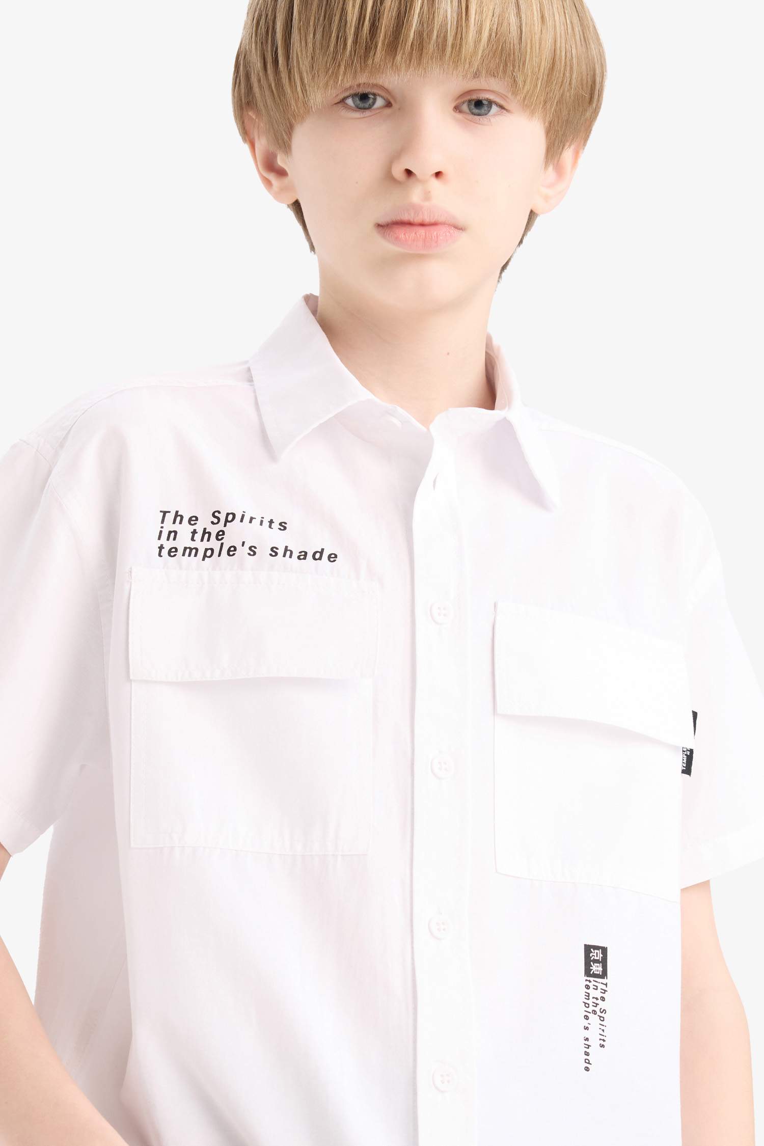 Oversize Wide Fit Polo Collar Printed Poplin Short-Sleeve Shirt For Boys