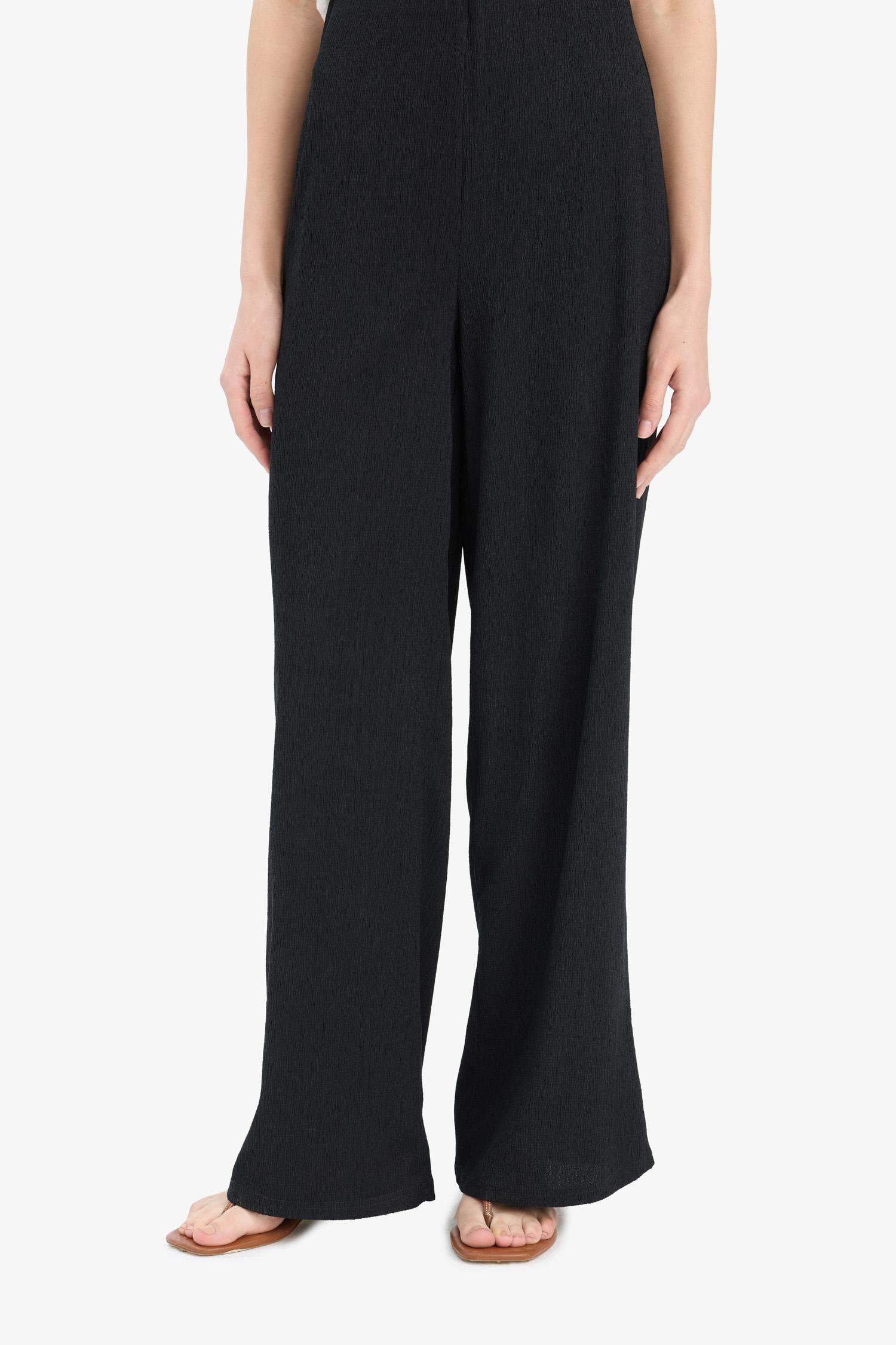 Wide Leg Crinkle Trousers