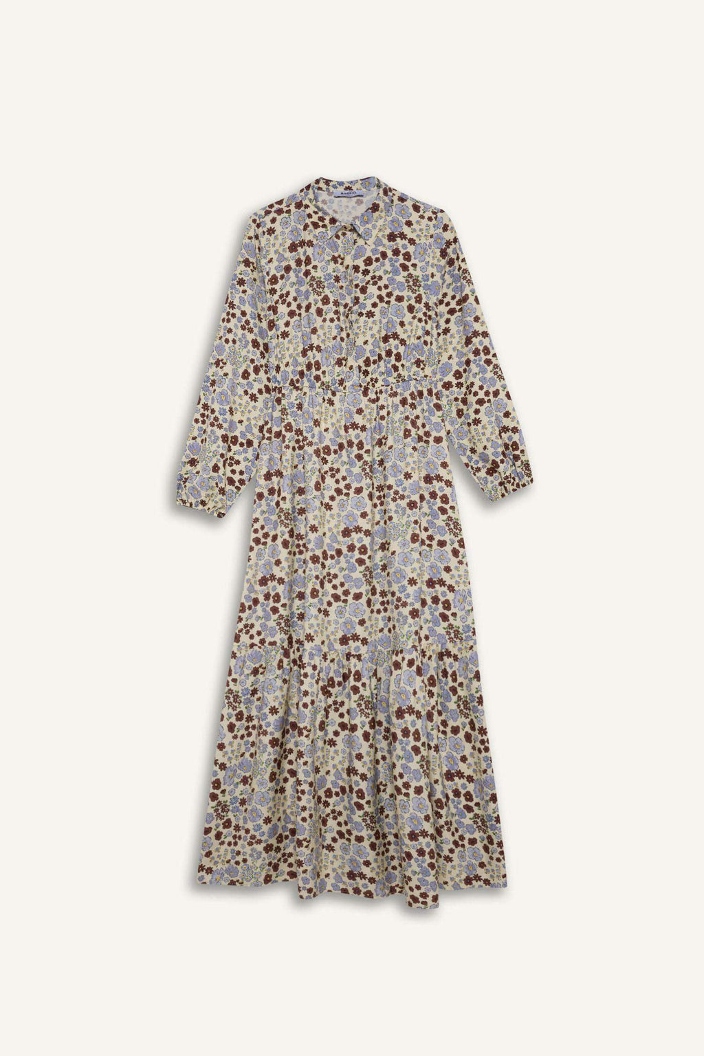 Shirt Collar Patterned Long Sleeve Maxi Dress