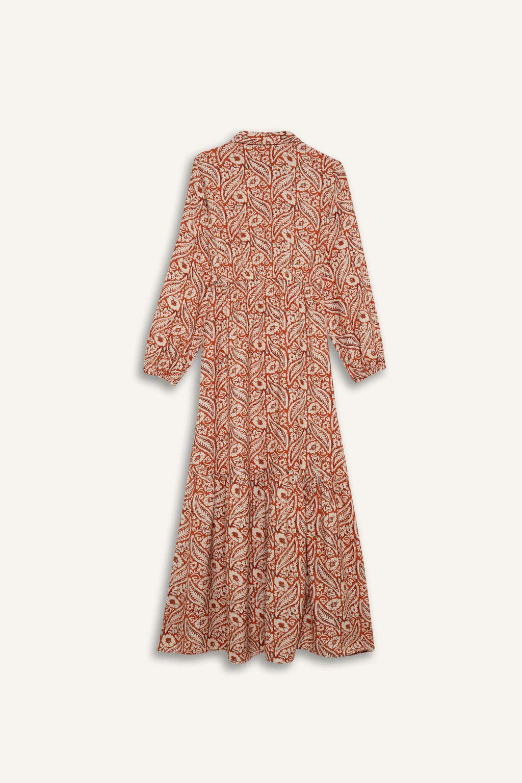 Shirt Collar Patterned Long Sleeve Maxi Dress
